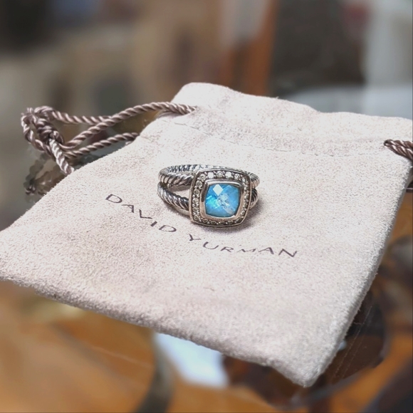 ⚡SOLD⚡David Yurman Petite Albion Blue Topaz + Pavé Diamonds 925 SS Ring - Picture 3 of 8